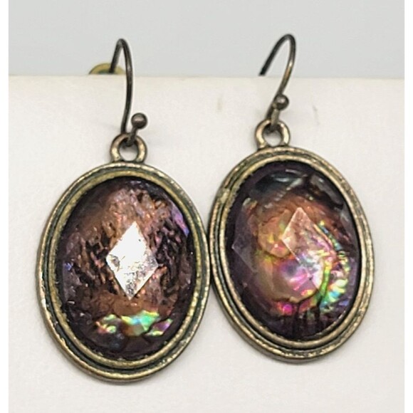 Kenneth Cole Abalone Shell Necklace Earrings Set Silver Tone Metal Swirl Ornate - Picture 14 of 17